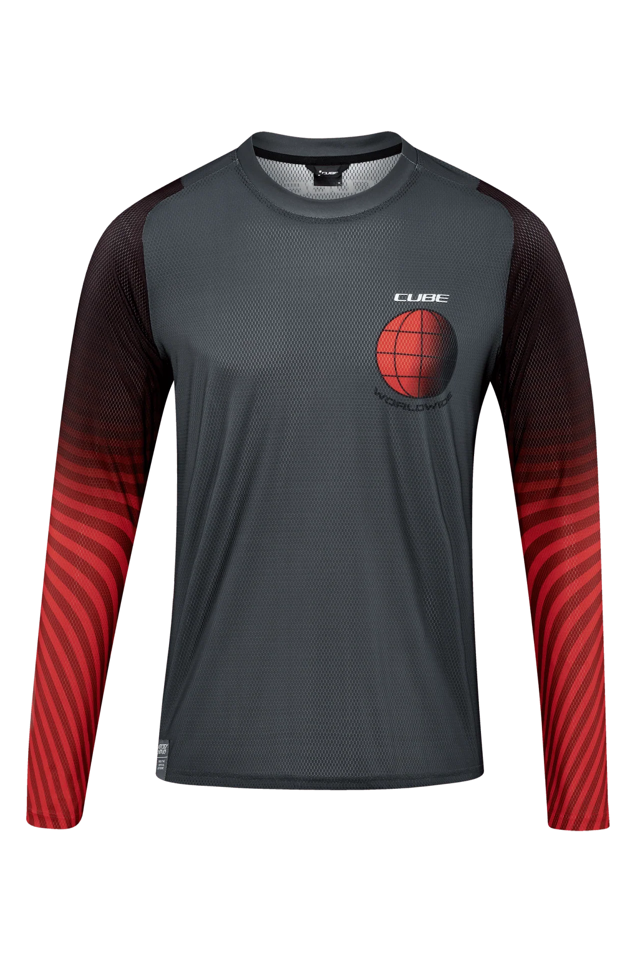 CUBE VERTEX Rundhalstrikot langarm grey´n´red